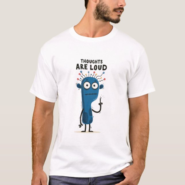 Camiseta Presente de Personagem Alien Azul Engraçado com Pe (Frente)