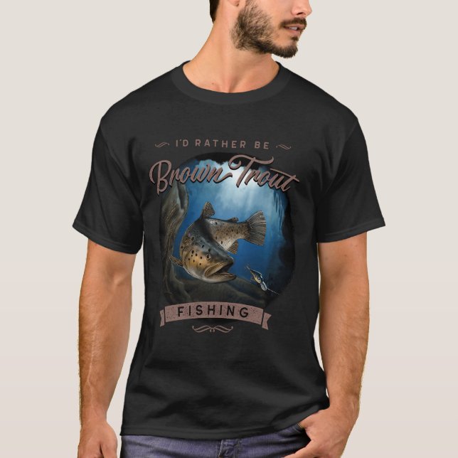 Camiseta Presente de Pesca com Mosca para Truta Marrom (Frente)