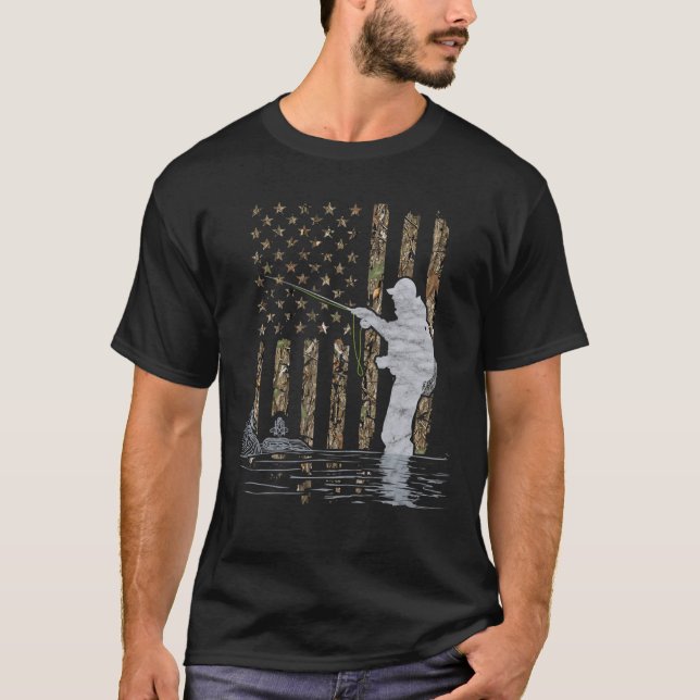Camiseta Presente de pesca da Camouflage, pavilhão american (Frente)