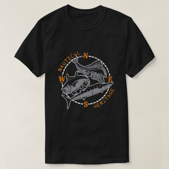 Camiseta Presente de pesca náutica do atum-do-atlântico par (Frente do Design)