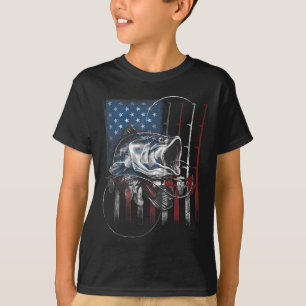 Camiseta Presente de Pescador Bandeira Americana Vintage EU