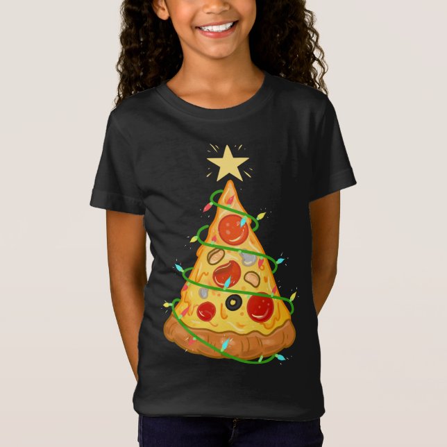 Camiseta Presente de Pizza de Árvore de Natal da Pizza (Frente)