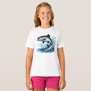 Camiseta Presente de Salmão Saltitante para Pescador Arte