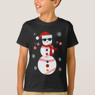 Camiseta Presente de Santa Hat Snowman de Baseball de Natal