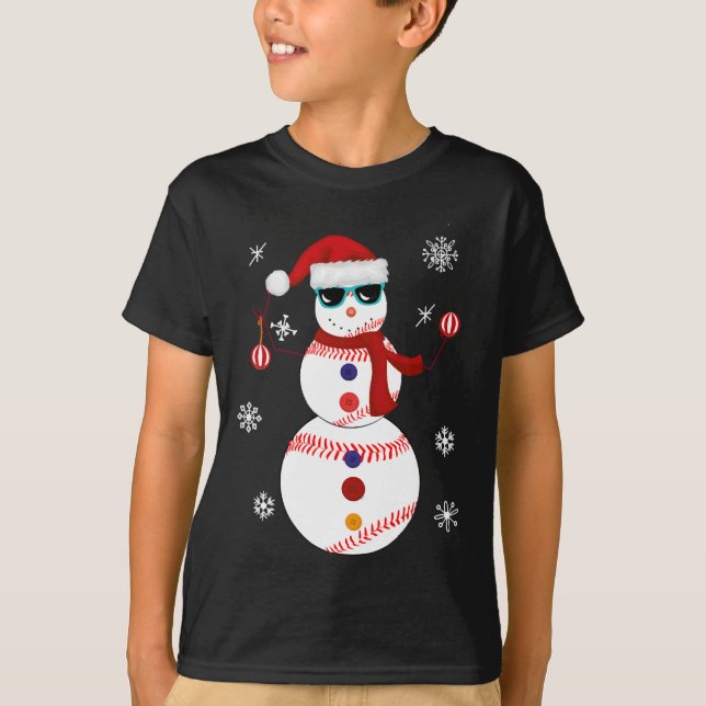 Camiseta Presente de Santa Hat Snowman de Baseball de Natal (Frente)