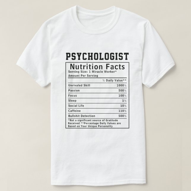 Camiseta Presente de Saúde com Fatos Nutricionais de Psicól (Frente do Design)