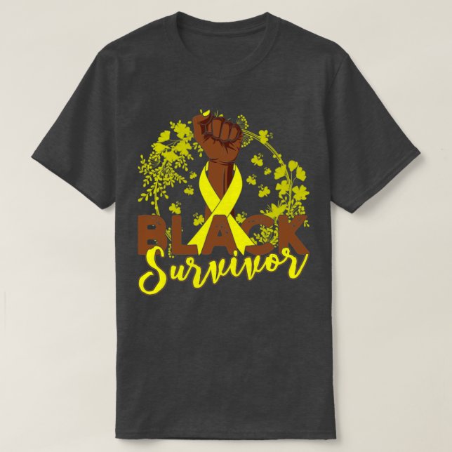 Camiseta Presente de Sobrevivência Negra de Cancer Sarcoma (Frente do Design)