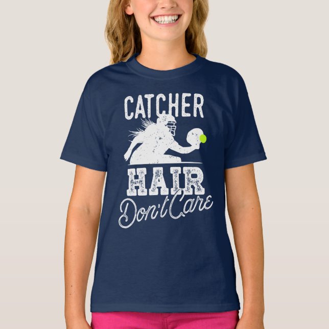 Camiseta Presente de Softbol para Meninas Lindas - Catcher  (Frente)