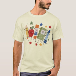 Camiseta Presente de Suprimentos Escolares Falsas Adesivos