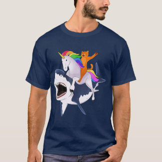 Camiseta Presente de Tubarão Anidorna de Cat Riding Unicorn
