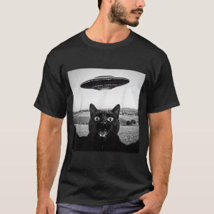 Camiseta Presente Divertido de Gato Preto Selfie Ufo Alien 