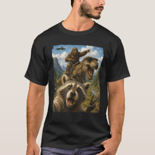 Camiseta Presente Divertido Homem Raccoon Selfie Bigfoot T