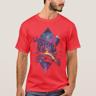 Camiseta Presente do carro retrô Vaporwave Cidade Synthwave