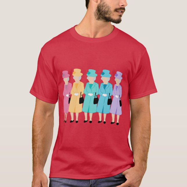 Camiseta Presente do chapéu e jaqueta arco-íris da Rainha E (Frente)