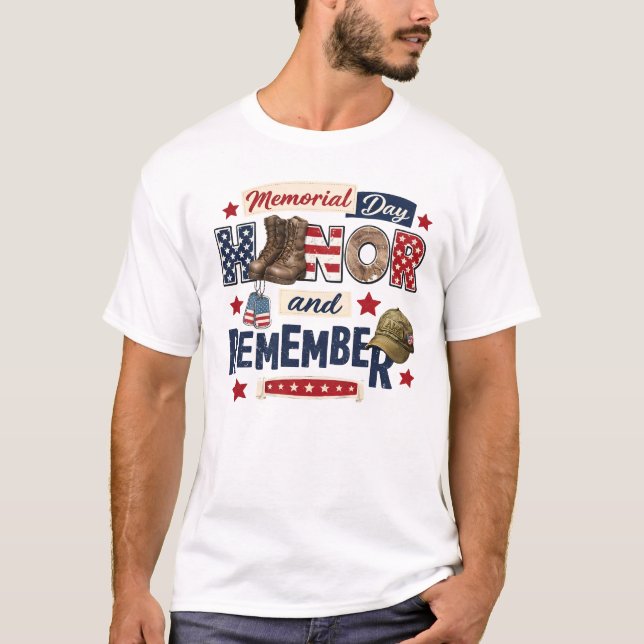Camiseta Presente do Dia da Memória Retro Honre e Lembre do (Frente)