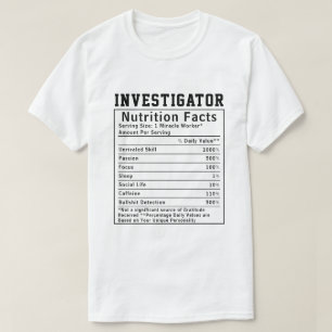 Camiseta Presente do Investigador Divertido Fatos Nutricion