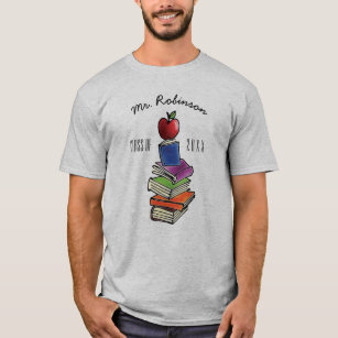 Camiseta Presente do professor da classe Apple com pilha de