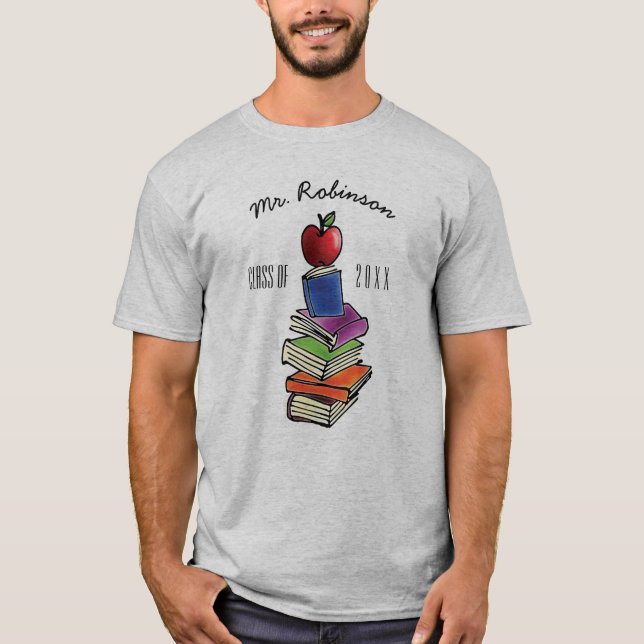 Camiseta Presente do professor da classe Apple com pilha de (Frente)