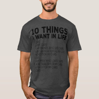 Camiseta Presente Engraçado Do Carro - Dez Coisas Que Quero