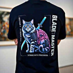 Camiseta Presente Épico de Gato Samurai Cyberpunk para Fãs 