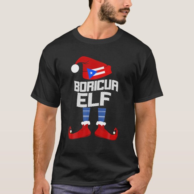 Camiseta Presente F de Natal Familiar do Grupo Boricua Elf (Frente)