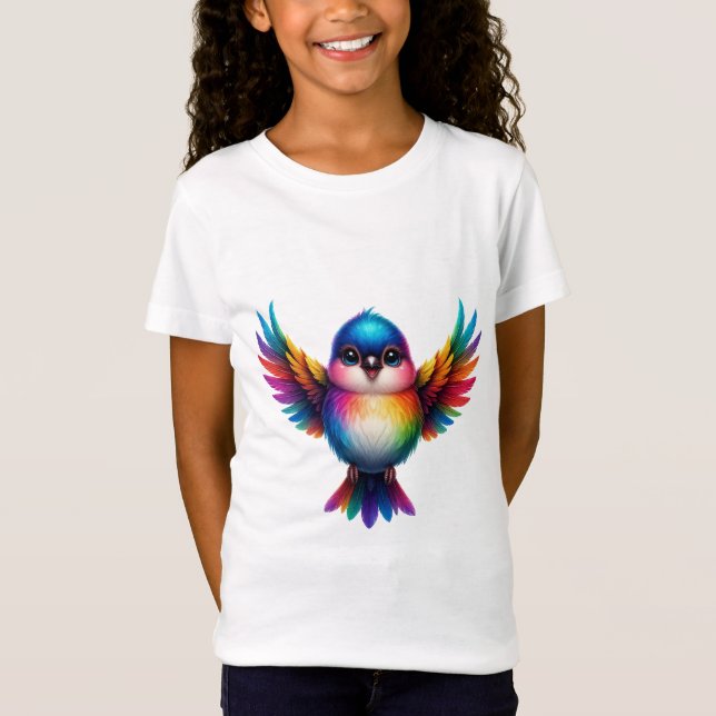 Camiseta Presente Gráfico Colorido da Ave Arco-íris da Natu (Frente)