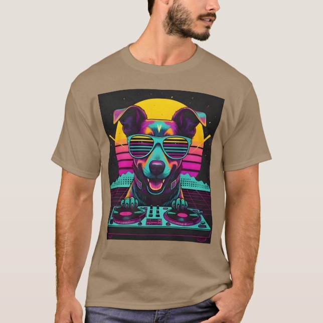 Camiseta Presente Neon Pup DJ Synthwave (Frente)