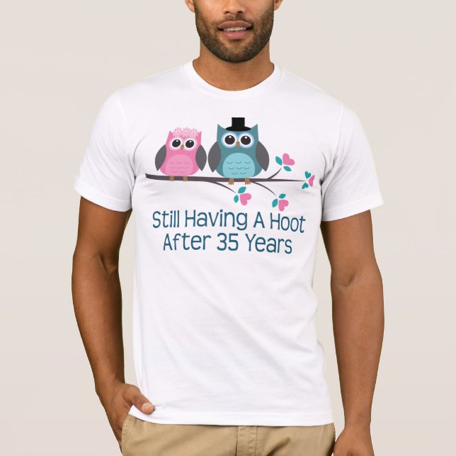 Camiseta Presente para 35º aniversário de casamento Hoot (Frente)