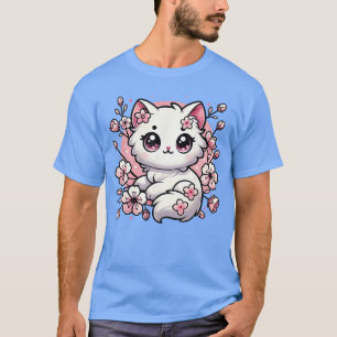 Camiseta Presente para Amante de Gatinho Flor de Cerejeira