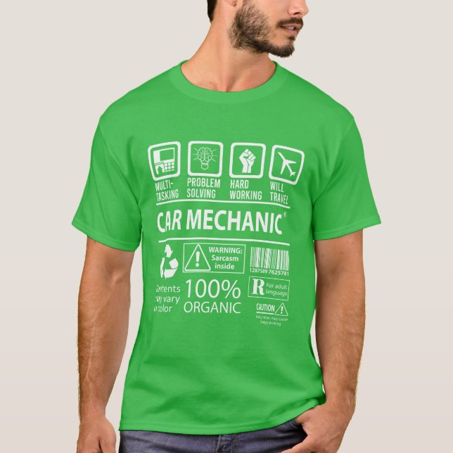 Camiseta Presente para Mecânico de Carros Multitarefa (Frente)