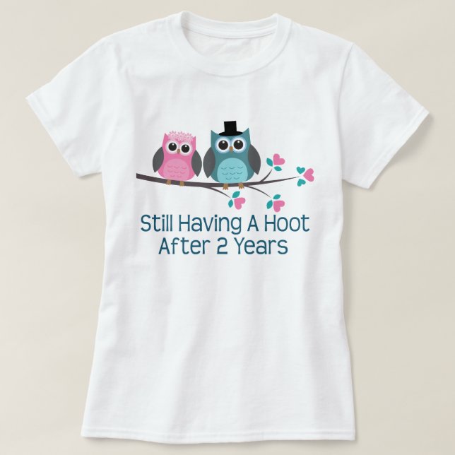 Camiseta Presente para segundo Casamento Aniversário Hoot (Frente do Design)
