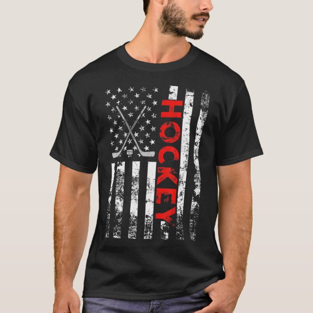 Camiseta Presente Patriótico Americano de Hockey com Bandei (Frente)