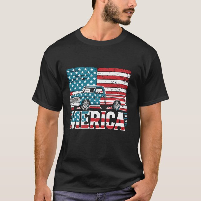 Camiseta Presente Patriótico do Antigo Veículo Clássico de  (Frente)
