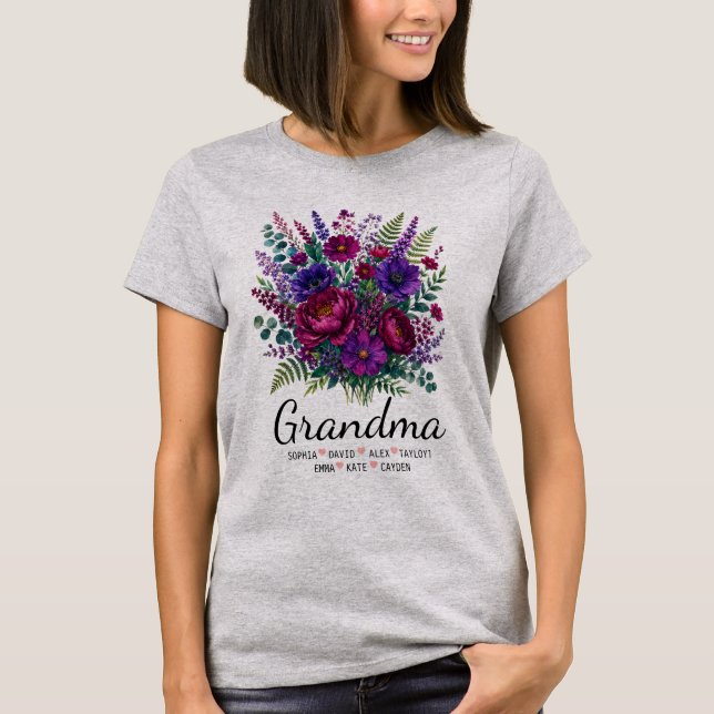 Camiseta Presente Personalizado de Flores para Avó com Nome (Frente)