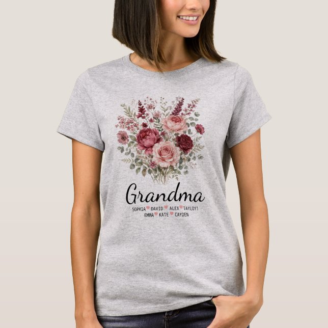 Camiseta Presente Personalizado de Flores para Avó com Nome (Frente)