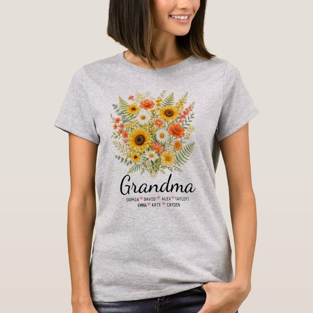 Camiseta Presente Personalizado de Flores para Avó com Nome (Frente)