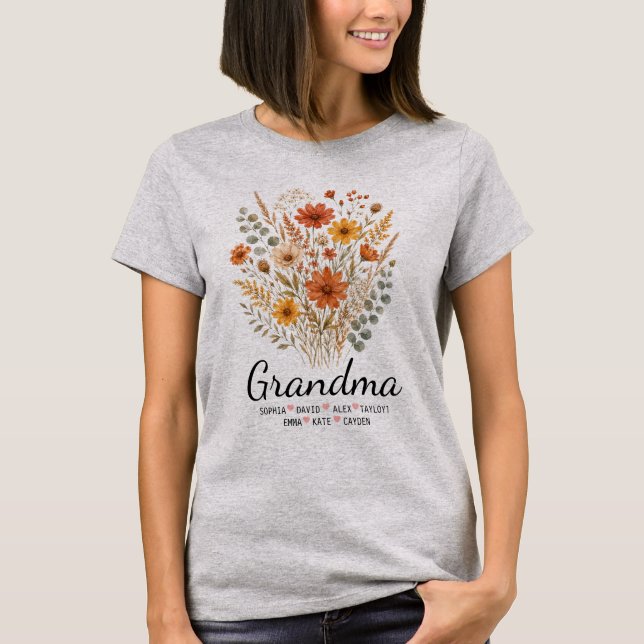 Camiseta Presente Personalizado de Flores para Avó com Nome (Frente)