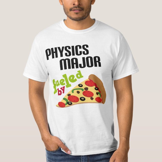 Camiseta Presente principal da física (pizza) (Frente)