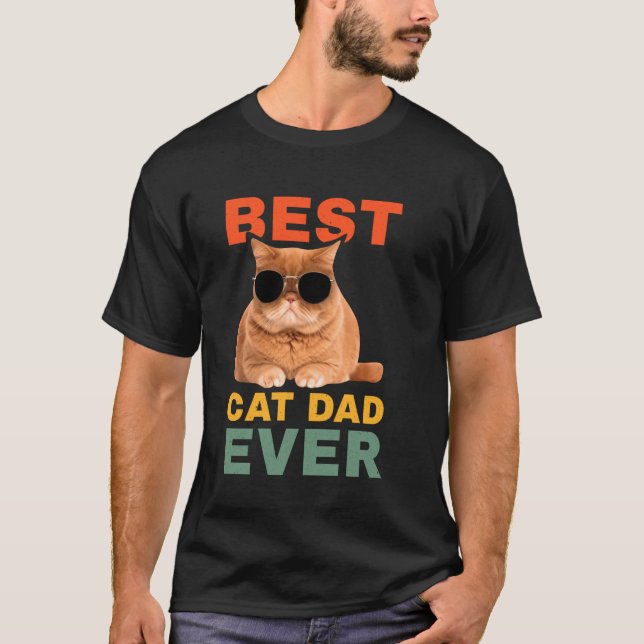 Camiseta Presente Retro do Dia dos Pais Melhor Pai de Gato  (Frente)