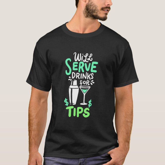 Camiseta Presente Xmas | O Barman Serve Bebidas Para Dicas (Frente)