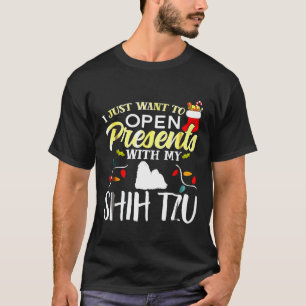 Camiseta Presentes Abertos Com Meu Cão De Natal Shih Tzu