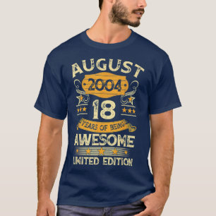 Camiseta Presentes com 18 anos Vintage agosto de 2004 18º a