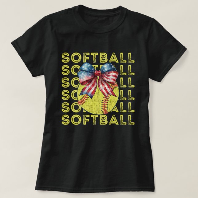 Camiseta Presentes da Mãe de Softball | American Flag Softb (Frente do Design)