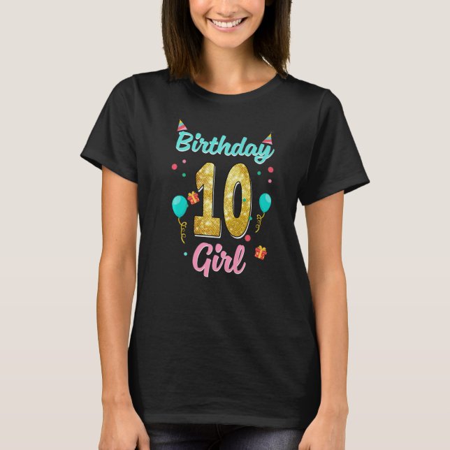 Camiseta Presentes de 10 anos Feliz 10º aniversário Menina  (Frente)
