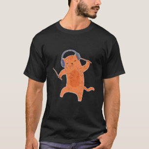 Camiseta Presentes de Animais Fofos Baterista de Gato Percu
