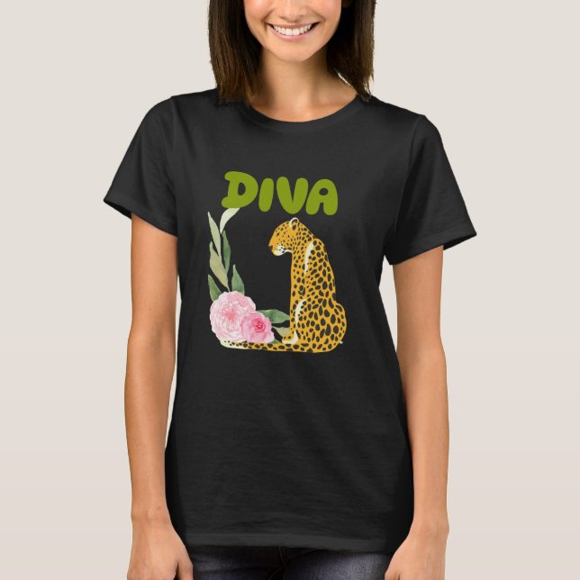 Camiseta Presentes de Animais Gatos Leopardos Panteras DIVA (Frente)