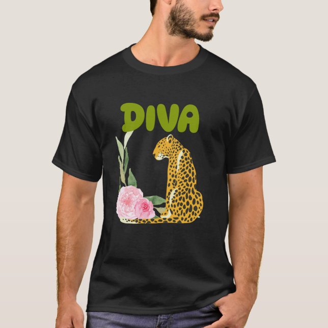 Camiseta Presentes de Animais Gatos Leopardos Panteras DIVA (Frente)