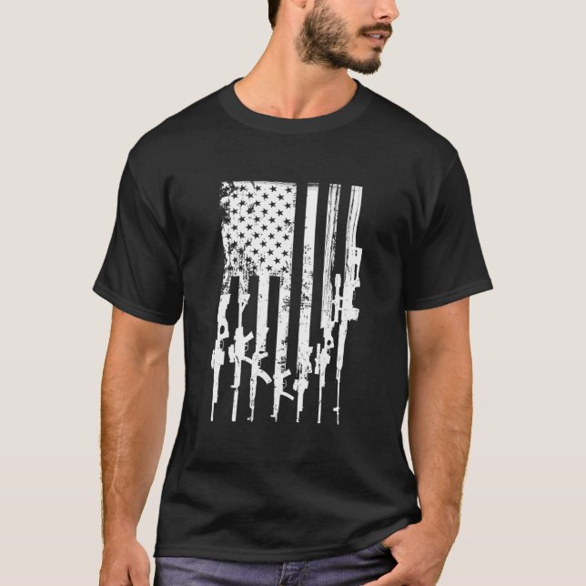 Camiseta Presentes de Arma Patriótica Americana de Bandeira (Frente)
