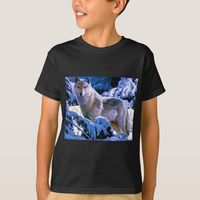 Camiseta Presentes de Arte do Lobo de Madeira (Frente)