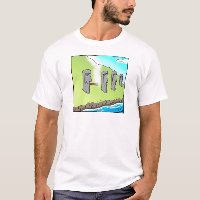 Camiseta Presentes de Cartoon Engraçados na Ilha da Páscoa (Frente)